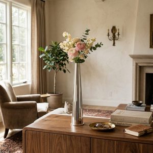 Handmade 40 cm <b>Tall</b> Taper Brass Stainless Steel Flower Vase Mirror Polished Silver for Home Decor Hotels Weddings <b>Table</b> - Product Image 2