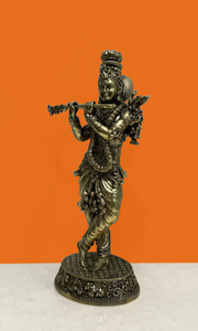 Handmade Brass Krishna <b>Statue</b> Playing Flute Traditional Hindu Deity Figurine Tabletop Decor Religious Home Temple Display - Product Image 2