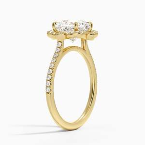 Bague de fiançailles en diamant taille coussin, or massif 18 carats plaqué rhodium, sertissage pavé, bijoux fins classiques pour femme - Product Image 2