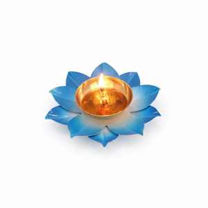 Handcrafted Azure Lotus Brass Diya Decorative Pure Lamp Traditional Indian Pooja Article Festival Home Decor Wholesale Suppliers - Product Image 1