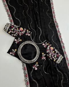 Tela de seda Rangoli india de última tendencia con bordado multicolor, sari elegante de estilo étnico para novias y bodas, para mujeres. - Product Image 3
