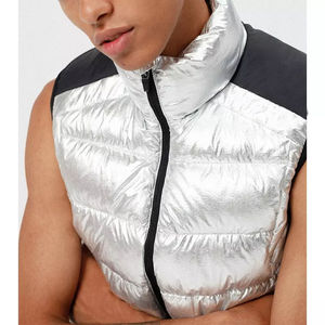 Chaleco Acolchado para Hombre en Blanco y Negro, Cuello Alto, Cierre de Cremallera, Resistente al Viento, Ropa de Invierno Informal, Chaleco Acolchado con Bolsillos - Product Image 4