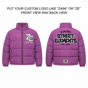 <b>Men</b> Puffer <b>Jacket</b> 120 GSM Polyester Pongee Purple Custom Chenille Embroidery Puff Print Woven Label OEM ODM Streetwear - Product Image 1