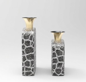 Vantage Modern Luxury <b>Set</b> of 2 Metal With Nickel Antique Flower Vase Unique Style Fancy for Home Decoration and <b>Weeding</b> Decor - Product Image 5