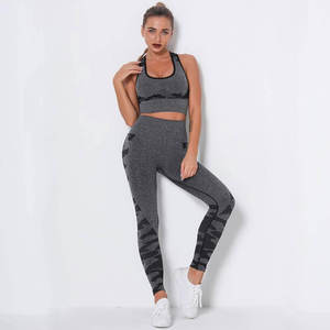 Ensemble de yoga pour femme gris foncé, nouvelle collection 2025, respirant, écologique, grande taille, 2 pièces, logo personnalisé sur le devant - Product Image 3
