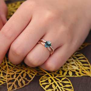 Anillo de Compromiso de Ágata Musgosa con Oro Rosa y Moissanita, Anillo de Boda, Joyería Nupcial Única - Product Image 4