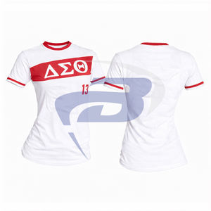 เสื้อยืดชมรมเดลต้า ซิกมา ทีตา ดีไซน์ตัวอักษรกรีก สำหรับสมาชิกชมรม สีแดงและสีขาว ผ้าฝ้าย 100% ระบายอากาศได้ดี ชมรม DST - Product Image 3