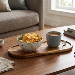 Bandeja de Servir de Madera Hecha a Mano de Primera Calidad |   Bandeja Ovalada para Desayuno, Café, Té y Aperitivos, para Decoración de Mesa de Comedor en el Hogar, Elegante - Product Image 3