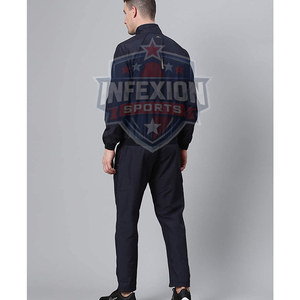 Men's Navy Blue <b>Tracksuit</b> Full Zip Sporty Design Breathable Polyester Regular Fit Autumn Wear with Side Pockets - Product Image 4