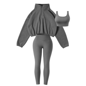Sports Wear New Quick Dry Sportswear Leggings Bra Set Without Pads Warm Pullover Long Sleeve Tracksuits 3pcs Yoga Set - Product Image 3