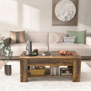 Modern <b>Vintage</b> Rustic Wooden Lift-Top Coffee <b>Table</b> with Hidden Storage and Open <b>Side</b> Shelf for Living Room Home Apartment - Product Image 1