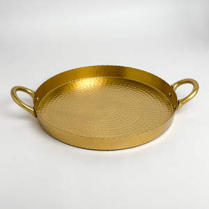 Bandeja Decorativa Redonda de Metal con Diseño Martillado para Servir, Bandeja de Metal Martillado para Mesa de Comedor, Cocina y Hogar - Product Image 1