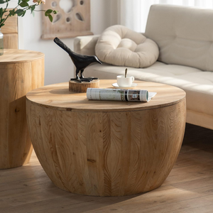 Handmade Mango <b>Wood</b> Drum Coffee <b>Table</b> <b>Round</b> Wooden Accent <b>Table</b> for Living Room Office <b>Dining</b> Room Rustic Home Furniture - Product Image 5