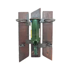 Wood & Metal Wine Holder Rack With Natural Finishing Square Shape Fancy Design High Quality With Three Section For Bottle Holder