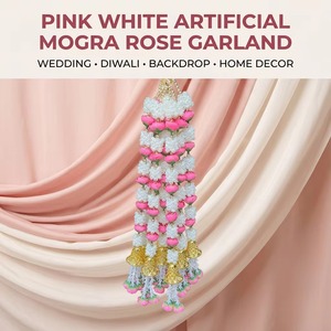 Guirlande de roses artificielles Mogra roses et blanches, décoration murale florale moderne pour mariages, anniversaires, fêtes du Ramadan, toile de fond pour la maison - Product Image 2