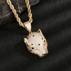 Colliers et pendentifs classiques pour hommes, style hip-hop, plaqués or 14 carats, tête de léopard, zircone cubique, cuivre - Product Image 3