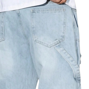 Mens <b>Light</b> Blue Carpenter Jeans Loose Fit Straight Leg Distressed Denim Pants Casual Workwear Streetwear Style Washed 100% - Product Image 4