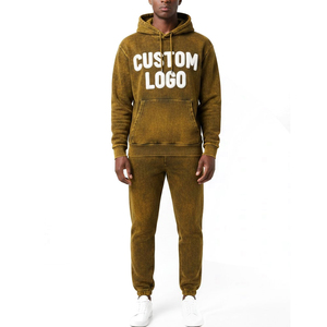 Conjunto Deportivo de Invierno para Hombre, con Logotipo Personalizado, Lavado Ácido, Transpirable, Sudadera con Capucha de Felpa Gruesa y Pantalones Jogger, Estilo Urbano, Dos Piezas - Product Image 1