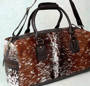 Sac de voyage en cuir pleine fleur de vachette avec poils, sac de week-end, sac fourre-tout LHDB-0181 - Product Image 1