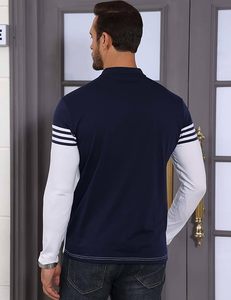 Camisa Polo de Manga Larga para Hombre, a Rayas, de Algodón, Absorbente de Humedad, Cuello Clásico, Casual, para Golf - Product Image 3