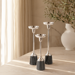 Modern Candlestick Holder Set with Stainless Steel and Black Stone Base for Elegant Home Decoration - Product Image 1