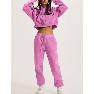 Conjuntos de Sudadera con Capucha y Pantalones Deportivos de Felpa Francesa Desgastada de Alta Calidad para Mujer, Estampado Puff, Transpirable, de Algodón, Personalizado - Product Image 1