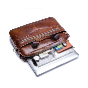 Sac à ordinateur portable décontracté en cuir véritable avec plusieurs compartiments de rangement pour les voyages d'affaires et le stockage d'appareils - Product Image 4