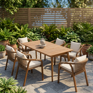 Ensemble de meubles de patio pour salle à manger, meubles d'intérieur et d'extérieur, OEM/ODM, chaises et table de jardin en rotin et bois, 4 à 8 places, design personnalisé - Product Image 5