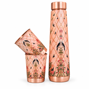 Botella de Agua de Cobre Puro de Fabricación India de 1 Litro con 2 Vasos a Juego y Caja de Regalo, Botella Decorativa de Cobre Puro - Product Image 2
