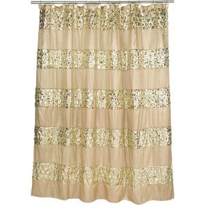 Set di 12 Pezzi per Tenda Doccia di Lusso in Tessuto Dorato con Brillantini e 12 Ganci Color Champagne, Design Unico e Bellissimo - Product Image 5