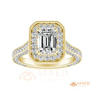 Anillo de Compromiso de Oro con Moissanita Corte Esmeralda y Halo para Mujer, Joyería Nupcial Vintage, Regalo de Aniversario - Product Image 5
