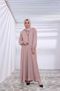 Modest Islamic <b>Dress</b> <b>Long</b> Sleeve V Neck Solid Color Lightweight Plus Size Daily Wear Middle East Style Women Abaya Muslim - Product Image 2