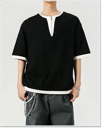 Camiseta Extra Grande Personalizada para Hombre con Cuello en V con Muescas y Diseño de Dobladillo en Capas, 100% Algodón - Product Image 3