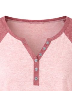 Blush Pink <b>Rose</b> Women T Shirt Short Sleeve Henley Neck Raglan <b>Top</b> Soft Cotton Casual Loose Fit Summer Tee Breathable Daily Wear - Product Image 5