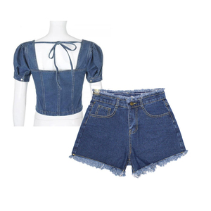 Ensemble jupe 2 pièces en jean délavé de haute qualité, style streetwear, pour femme, vente en gros, meilleure vente - Product Image 2