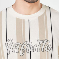 Kaos Oblong Pria Lengan Pendek Motif Garis-Garis Tak Terbatas, Kasual, Regular Fit, Rajutan Katun, Bernapas, Sablon Logo Depan