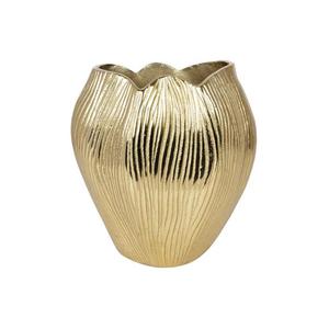 Wedding Decorative Luxury Flower Shape <b>Vases</b> Handmade Tabletop Decor <b>Gold</b> Finish Ribbed Design Oval Shape <b>Vase</b> For Decoration - Product Image 1