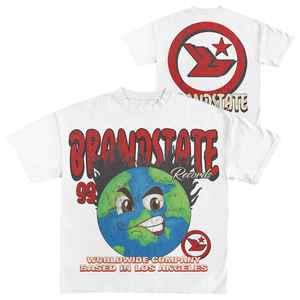 Créez votre marque avec nous : T-shirt blanc à manches courtes pour homme avec imprimé de la Terre en dessin animé, col rond, coupe classique, streetwear décontracté - Product Image 1