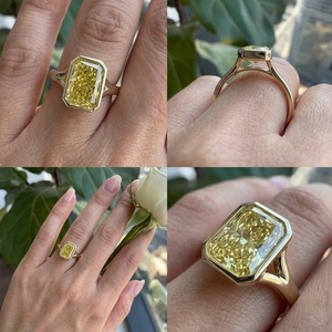 Emerald Cut Yellow Diamond <b>Cocktail</b> <b>Ring</b> 18K Solid <b>Gold</b> Bezel Setting Classic Women's Fine <b>Ring</b> - Product Image 3