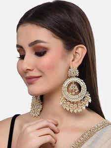 Pendientes Chandbali Kundan de Lujo con Cuentas, Joyería Tradicional India para Bodas, Pendientes Meenakari con Perlas Incrustadas para Mujer, Venta al Por Mayor - Product Image 6