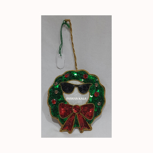 Ornement de Noël suspendu en tissu rouge indien très populaire, motif éléphant, broderie dorée Zari avec perles, pour décoration. - Product Image 5