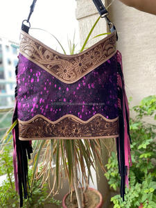 กระเป๋าสะพายข้างหนังสไตล์โบโฮประดับพู่สำหรับผู้หญิงกระเป๋าถือช้อปปิ้งมีพู่ทำจากหนังโลหะงานแกะสลักด้วยมือจริงแบบตะวันตก - Product Image 2