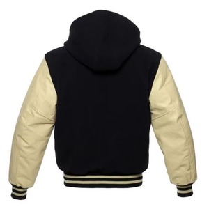 Blouson universitaire tendance en polaire noire de haute qualité avec manches en cuir rouge, broderie personnalisée sur le devant, faible MOQ, hiver - Product Image 1