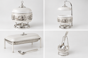 Calentador de Comida de Lujo Estilo Árabe en Blanco y Plateado para Buffet de Hotel, Restaurante, Catering y Hostelería - Product Image 6