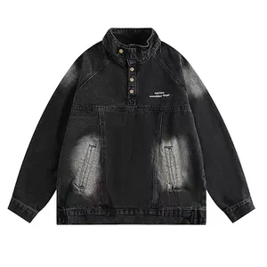 Japanese <b>Denim</b> Hooded Jacket Men Women Loose Casual Vintage Sweatshirt <b>Coat</b> High Street Washed Pullover Varsity Autumn - Product Image 2