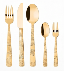 <b>Gold</b> Plated Flatware Set With Geometric Handle Design Modern Cutlery For Wedding Table Settings Dishwasher Safe Metal <b>Utensils</b> - Product Image 4