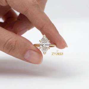Anillo de Compromiso de Diamante Marquise Cultivado en Laboratorio de Primera Calidad, Claridad VS, Moderno, 1.5 Quilates, Oro Sólido, Regalo para Mujer, Boda, Fiesta - Product Image 1