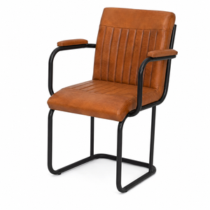 Fauteuil de salon en cuir industriel avec pieds et accoudoirs en métal, design ergonomique moderne pour l'ameublement de la maison - Product Image 1