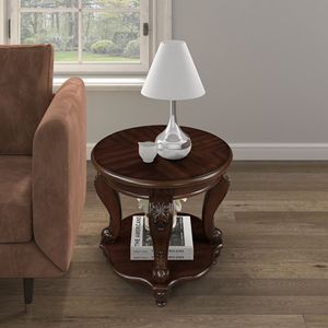 22 Retro Round Solid Wood Console <b>Table</b> Easy-to-Assemble Cherry <b>Sofa</b> <b>Side</b> <b>Table</b> with Shelf <b>for</b> Living Room Corner - Product Image 6