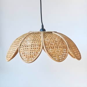 Flower Shaped Rattan Hanging Lampshade Natural Bedside Pendant Lamp <b>Cover</b> Top Selling Kids Bedroom <b>Light</b> Lamps - Product Image 5